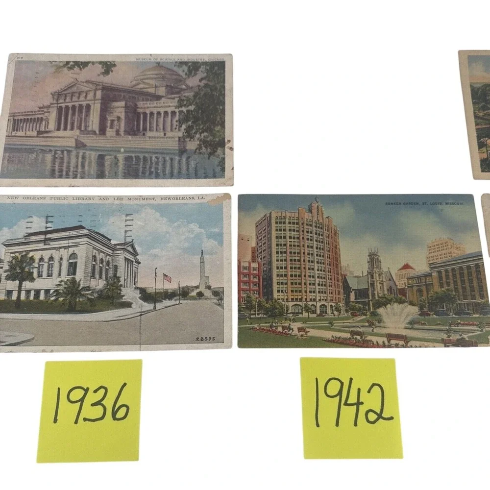 Lot of Postcards 1925-1945 U.S. Historic Buildings Landmarks Stamped 6 Total VTG
